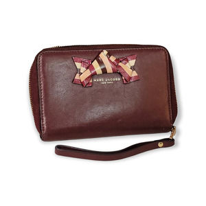 MARC JACOBS Bow Rubino Continental zip wallet burgundy maroon leather Pre-owned